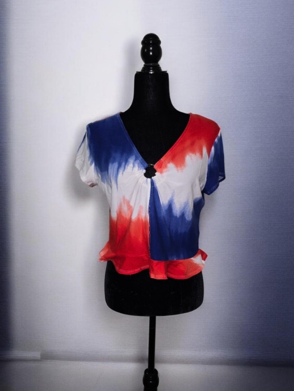 Red White Blue Tie-Dye V-Neck Crop Top